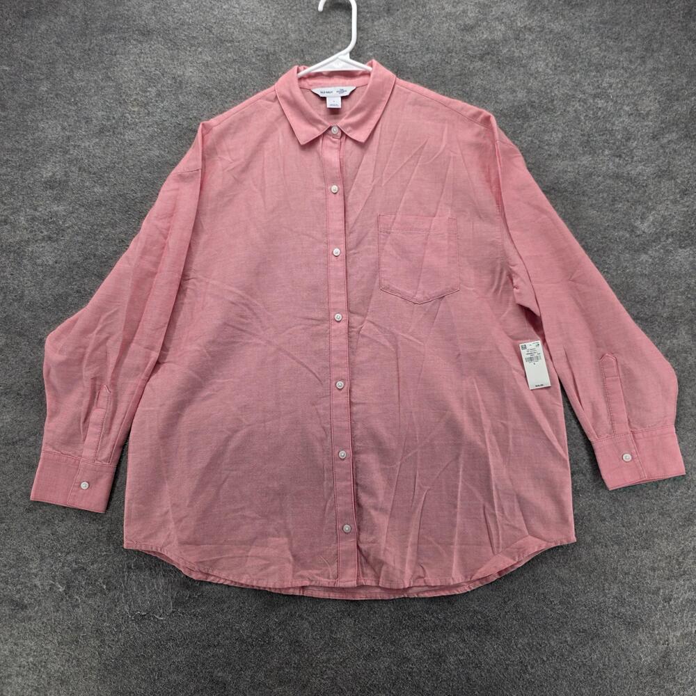 Old Navy Button-Up Womens S Pink Collared Long Sleeve 100% Cotton Lightweight